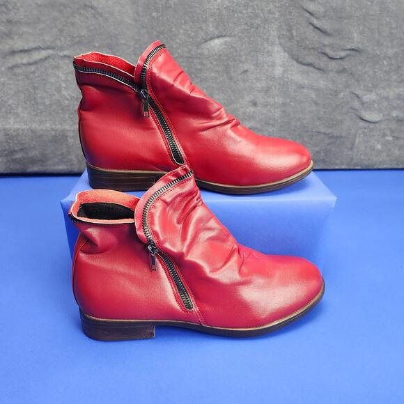 Womens Red Side Zip Ruched Ankle Boot sz US 10 / EU 42 - Picture 1 of 8